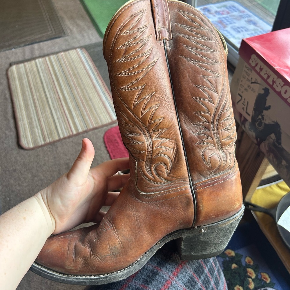 Beige Leather Western Boots